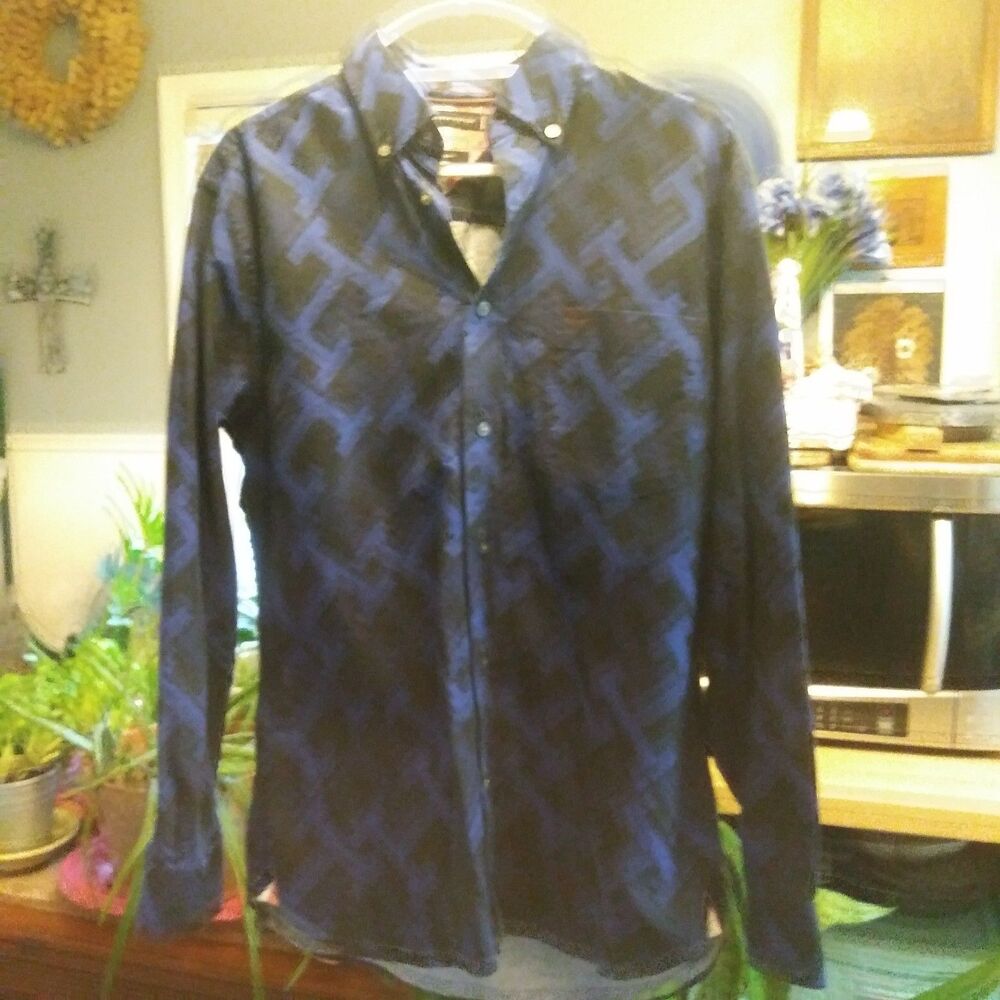 Tommy Hilfiger Long Sleeve Buttondown Logo Print Cotton Sz M Shirt
